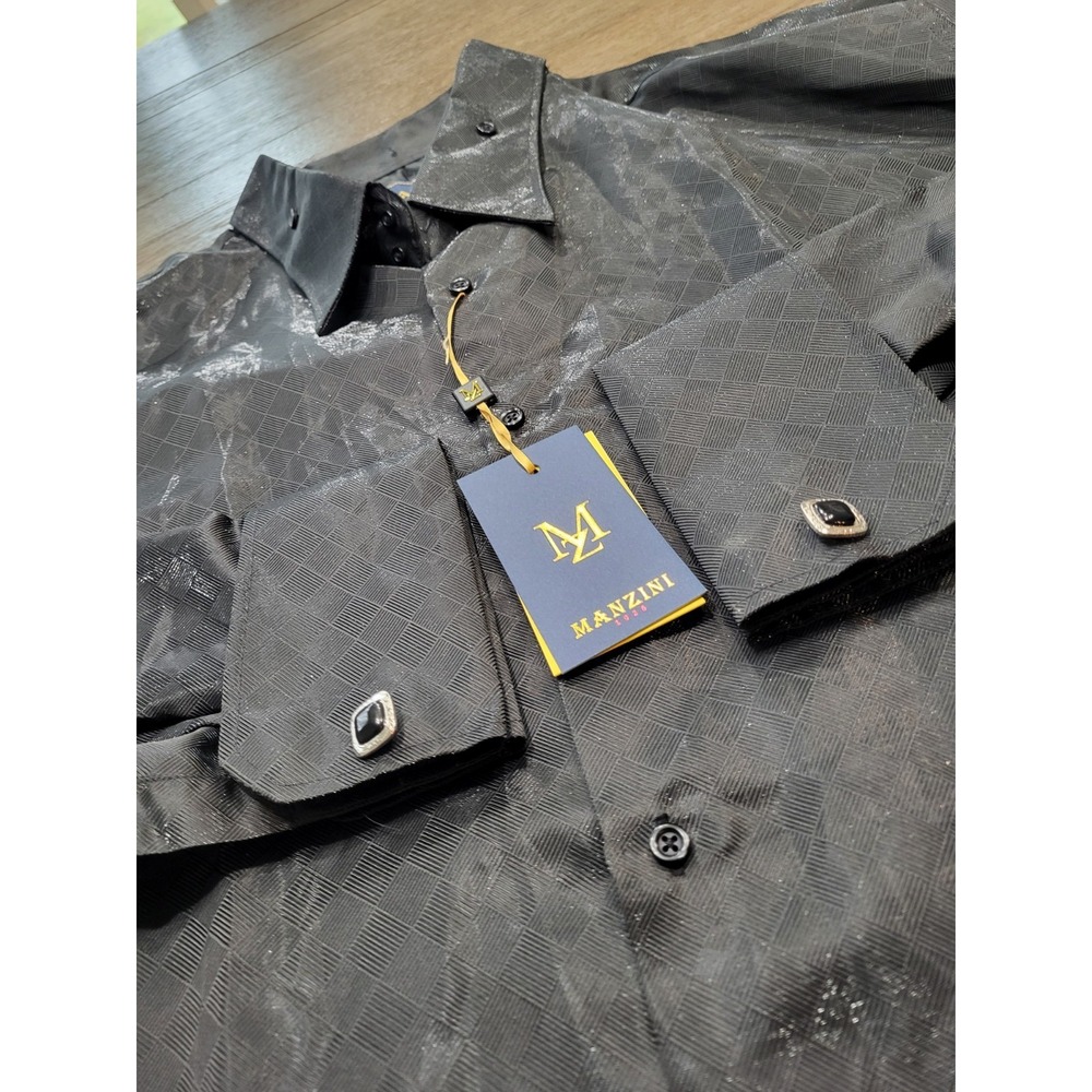 Manzini Shirt Men 5XL Red Geometric Flip Long Sleeve Button Up Dress Club $399MS